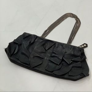 Be&D Ruffled Black Goat Skin Leather hand bag